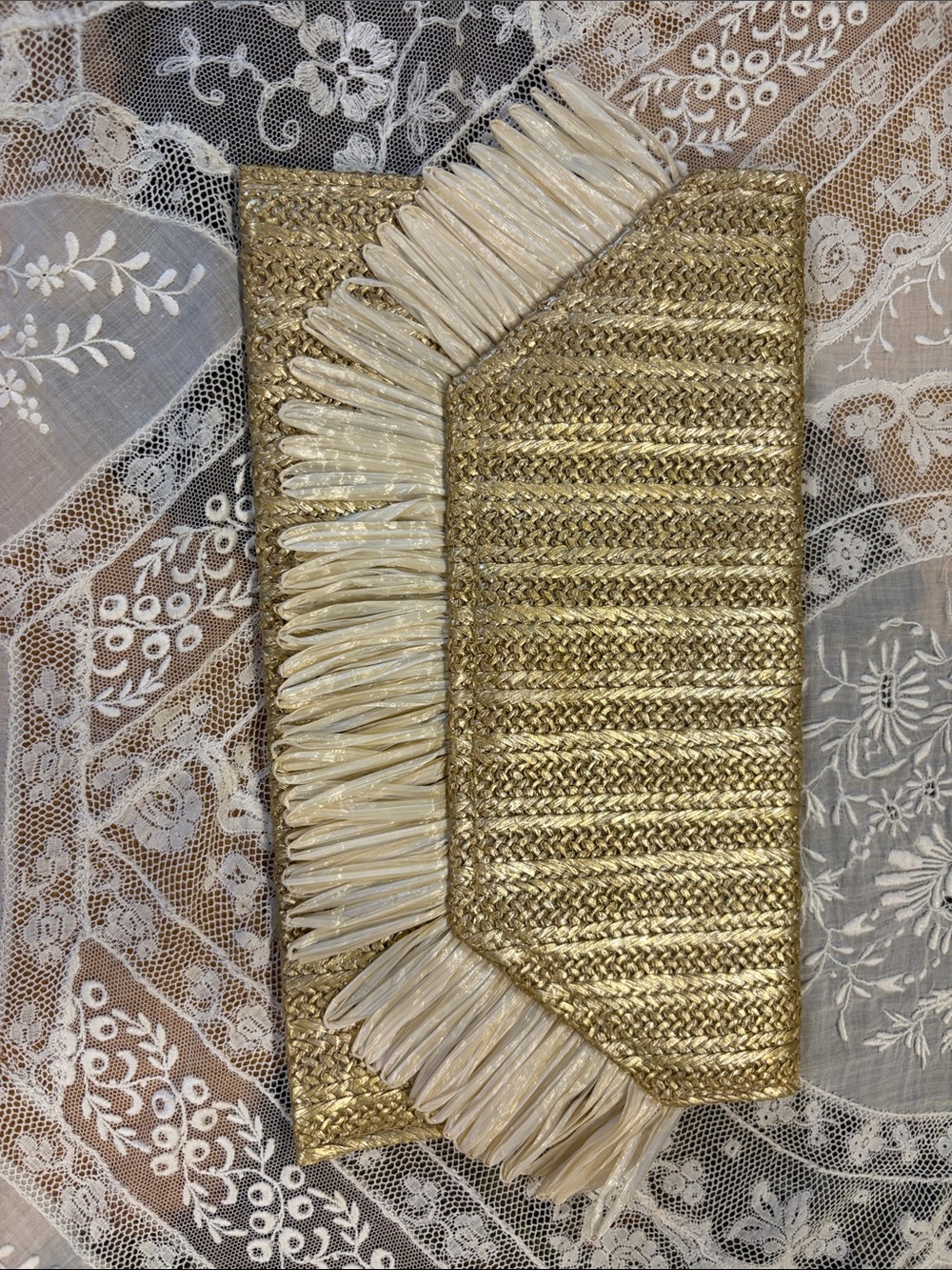 Gold Straw Fringe Clutch — Women Bags